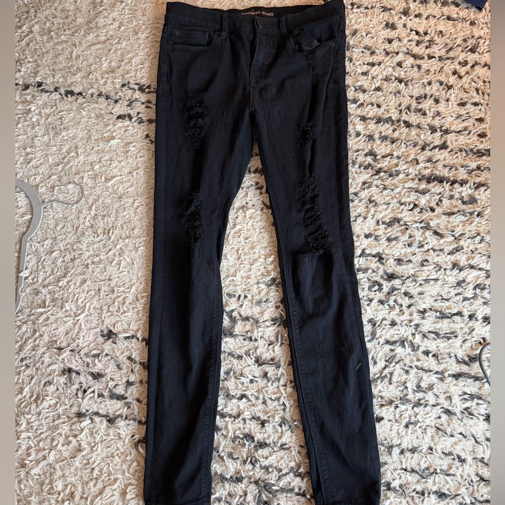 Express Black Denim skinny distressed jeans